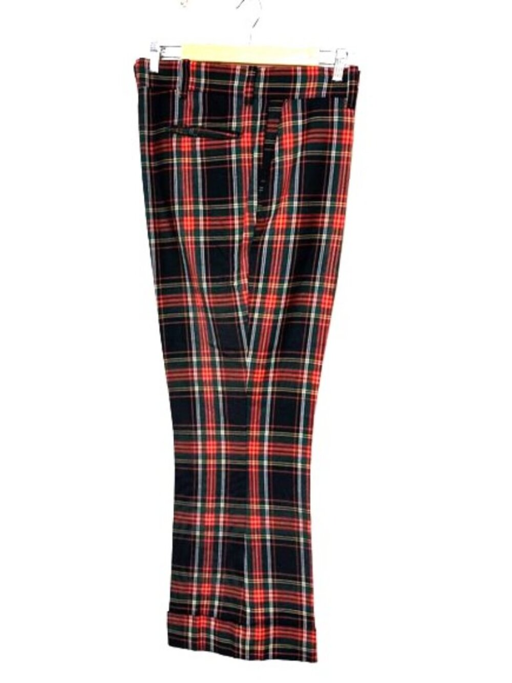 70’s Retro black red green Plaid Flare Cuff Pants Dress Slacks 34“ x 27.75” VTG